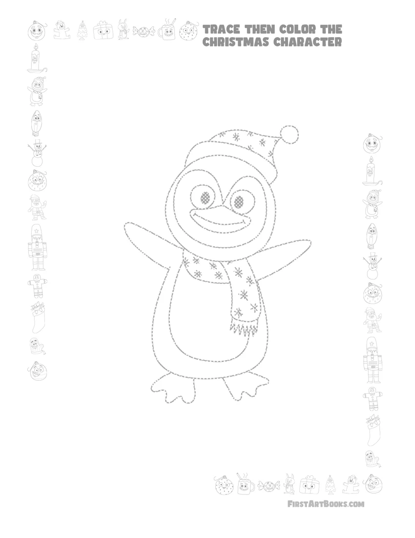 Preview of free christmas penguin tracing and coloring page