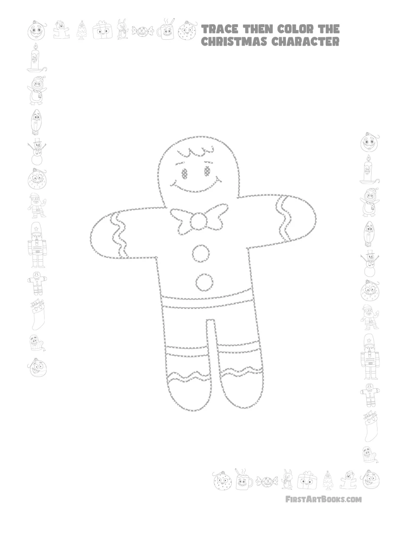 Preview of free gingerbread man tracing and coloring page