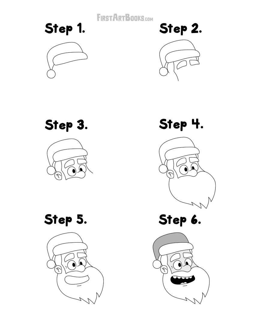 Preview of how to draw santa: free six-step printable