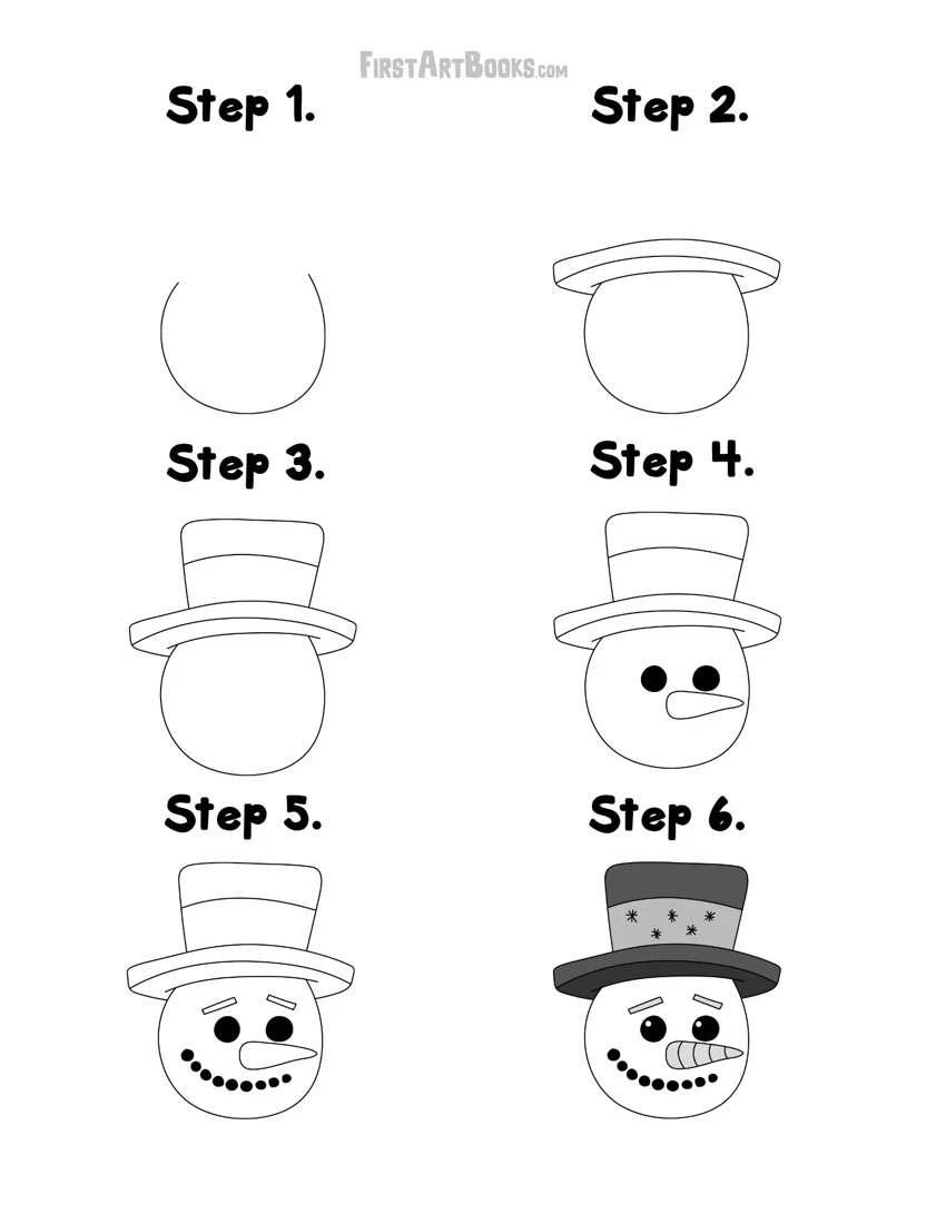 Preview of how to draw a snowman: free six-step printable